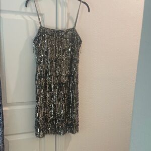 Alice + Olivia Black and Silver Sequin Top -Size 6